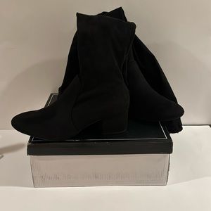 Black Stretch Faux Suede Boots Thigh High